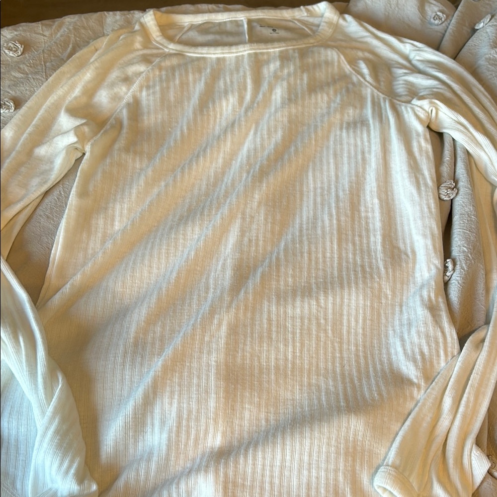 White Ribbed Long Sleeve Top